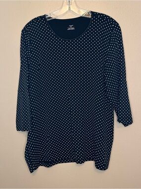 CJ Banks Black 3/4 Sleeve Polka Dot Top Size 2X